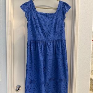 NWOT Talbots Cornflower Blue Eyelet Sleeveless Cap Sleeve Dress, Size 16